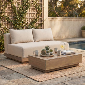 Meridian Furniture Solace Acacia Wood Modular Outdoor Loveseat with Weather Resistant Olefin Cushions for Patios Beige 33026Beige-L