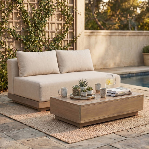 Meridian Furniture Solace Acacia Wood Modular Outdoor Loveseat with Weather Resistant Olefin Cushions for Patios Beige 33026Beige-L