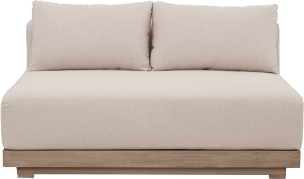 Meridian Furniture Solace Acacia Wood Modular Outdoor Loveseat with Weather Resistant Olefin Cushions for Patios Beige 33026Beige-L
