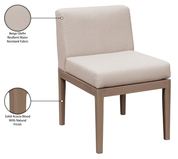 Meridian Furniture Solace Acacia Wood Outdoor Dining Chair with Weather Resistant Olefin Cushion for Patio Spaces Beige 33026Beige-SC