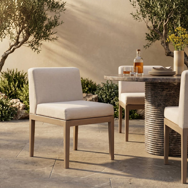 Meridian Furniture Solace Acacia Wood Outdoor Dining Chair with Weather Resistant Olefin Cushion for Patio Spaces Beige 33026Beige-SC