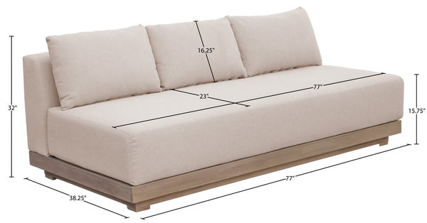 Meridian Furniture Solace Modular Outdoor Patio Sofa with Acacia Wood Frame and Weather Resistant Cushions Beige 33026Beige-S