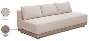 Meridian Furniture Solace Modular Outdoor Patio Sofa with Acacia Wood Frame and Weather Resistant Cushions Beige 33026Beige-S