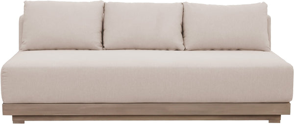 Meridian Furniture Solace Modular Outdoor Patio Sofa with Acacia Wood Frame and Weather Resistant Cushions Beige 33026Beige-S