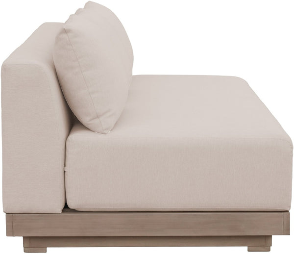 Meridian Furniture Solace Modular Outdoor Patio Sofa with Acacia Wood Frame and Weather Resistant Cushions Beige 33026Beige-S