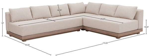 Meridian Furniture Solace Outdoor Modular Sectional Acacia Frame Olefin Fabric Patio Seating Set 33026Beige-Sec3A