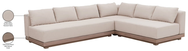 Meridian Furniture Solace Outdoor Modular Sectional Acacia Frame Olefin Fabric Patio Seating Set 33026Beige-Sec3A