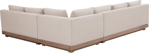 Meridian Furniture Solace Outdoor Modular Sectional Acacia Frame Olefin Fabric Patio Seating Set 33026Beige-Sec3A