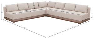 Meridian Furniture Solace Three Piece Modular Outdoor Sectional with Acacia Frame and Olefin Cushions 33026Beige-Sec3B