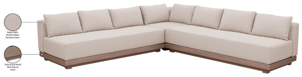Meridian Furniture Solace Three Piece Modular Outdoor Sectional with Acacia Frame and Olefin Cushions 33026Beige-Sec3B