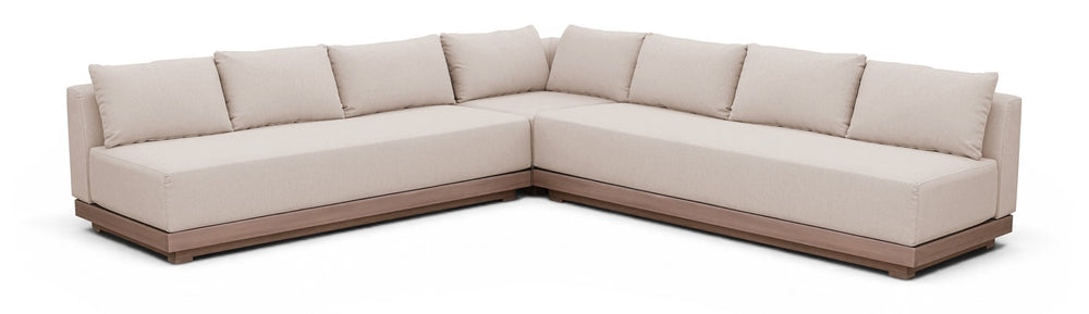 Meridian Furniture Solace Three Piece Modular Outdoor Sectional with Acacia Frame and Olefin Cushions 33026Beige-Sec3B