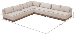 Meridian Furniture Solace Four Piece Acacia Modular Outdoor Sectional with Olefin Cushions Patio Ready 33026Beige-Sec4A