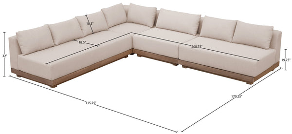 Meridian Furniture Solace Four Piece Acacia Modular Outdoor Sectional with Olefin Cushions Patio Ready 33026Beige-Sec4A