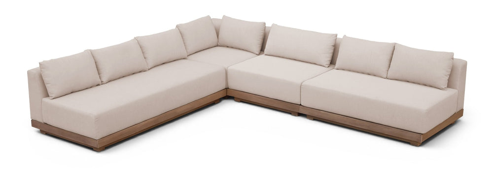 Meridian Furniture Solace Four Piece Acacia Modular Outdoor Sectional with Olefin Cushions Patio Ready 33026Beige-Sec4A