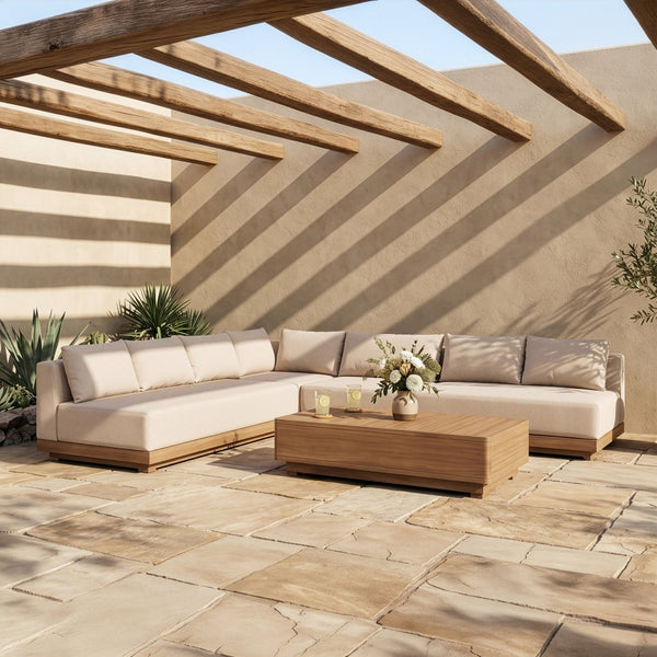 Meridian Furniture Solace Four Piece Acacia Modular Outdoor Sectional with Olefin Cushions Patio Ready 33026Beige-Sec4A