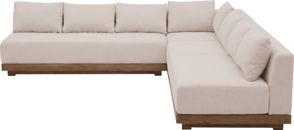 Meridian Furniture Solace Four Piece Acacia Modular Outdoor Sectional with Olefin Cushions Patio Ready 33026Beige-Sec4A