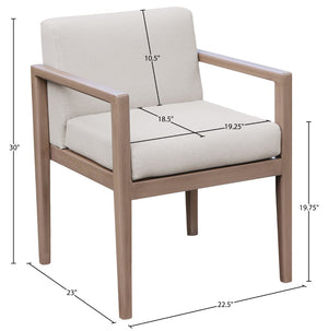 Meridian Furniture Solace Acacia Wood Outdoor Dining Arm Chair with Olefin Cushion for Patio and Deck Seating Cream 33026Cream-AC
