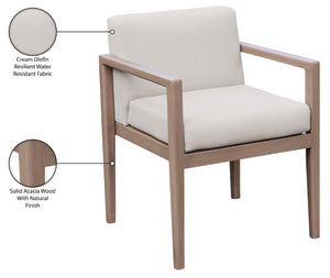 Meridian Furniture Solace Acacia Wood Outdoor Dining Arm Chair with Olefin Cushion for Patio and Deck Seating Cream 33026Cream-AC