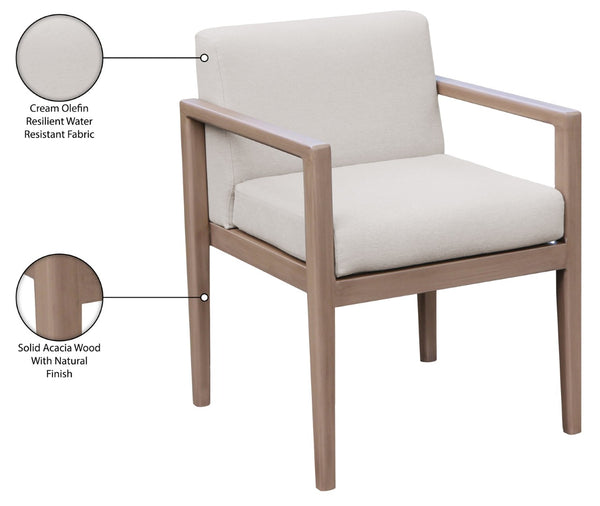 Meridian Furniture Solace Acacia Wood Outdoor Dining Arm Chair with Olefin Cushion for Patio and Deck Seating Cream 33026Cream-AC