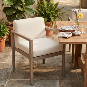 Meridian Furniture Solace Acacia Wood Outdoor Dining Arm Chair with Olefin Cushion for Patio and Deck Seating Cream 33026Cream-AC
