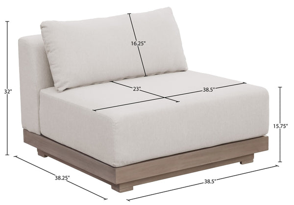 Meridian Furniture Solace Modular Armless Patio Chair Acacia Wood Frame with Olefin Cushion for Outdoor Seating Cream 33026Cream-Chair