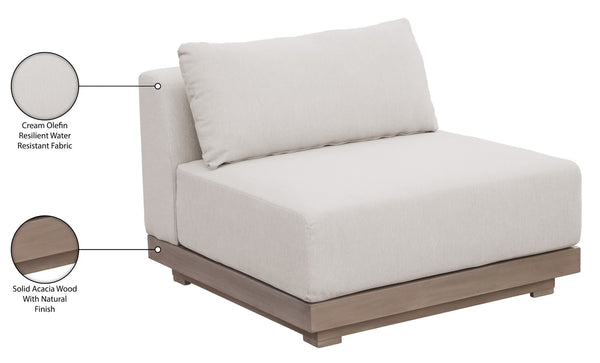 Meridian Furniture Solace Modular Armless Patio Chair Acacia Wood Frame with Olefin Cushion for Outdoor Seating Cream 33026Cream-Chair