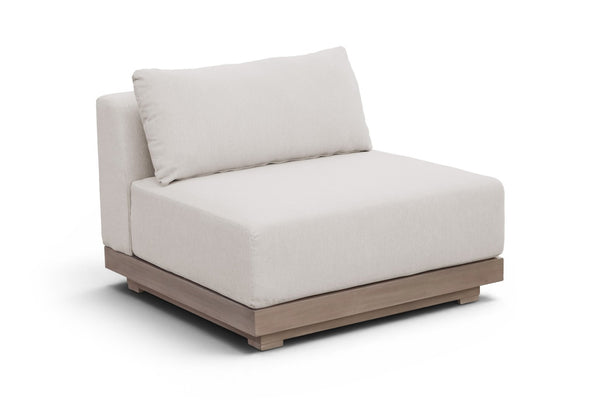 Meridian Furniture Solace Modular Armless Patio Chair Acacia Wood Frame with Olefin Cushion for Outdoor Seating Cream 33026Cream-Chair