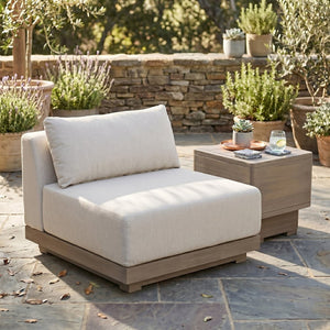 Meridian Furniture Solace Modular Armless Patio Chair Acacia Wood Frame with Olefin Cushion for Outdoor Seating Cream 33026Cream-Chair