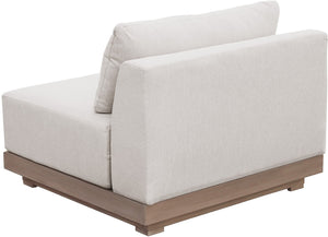 Meridian Furniture Solace Modular Armless Patio Chair Acacia Wood Frame with Olefin Cushion for Outdoor Seating Cream 33026Cream-Chair