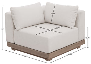 Meridian Furniture Solace Acacia Wood Modular Corner Chair with Olefin Cushions for Outdoor Patio Sectional Seating Cream 33026Cream-Corner