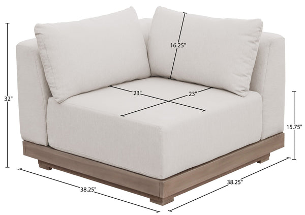 Meridian Furniture Solace Acacia Wood Modular Corner Chair with Olefin Cushions for Outdoor Patio Sectional Seating Cream 33026Cream-Corner