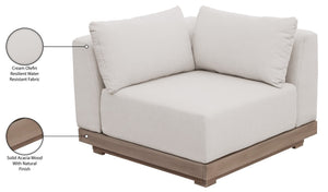Meridian Furniture Solace Acacia Wood Modular Corner Chair with Olefin Cushions for Outdoor Patio Sectional Seating Cream 33026Cream-Corner