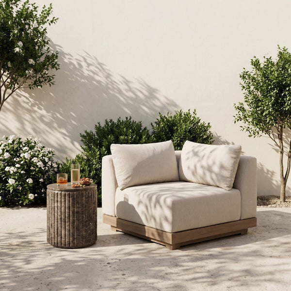 Meridian Furniture Solace Acacia Wood Modular Corner Chair with Olefin Cushions for Outdoor Patio Sectional Seating Cream 33026Cream-Corner