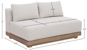 Meridian Furniture Solace Acacia Wood Modular Outdoor Loveseat with Weather Resistant Olefin Cushions for Patios Cream 33026Cream-L