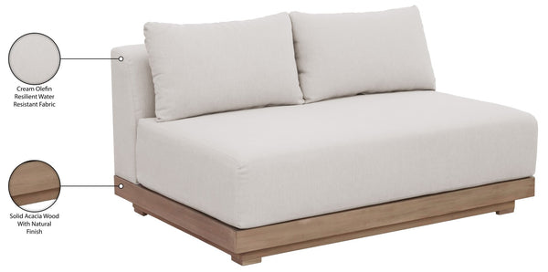 Meridian Furniture Solace Acacia Wood Modular Outdoor Loveseat with Weather Resistant Olefin Cushions for Patios Cream 33026Cream-L