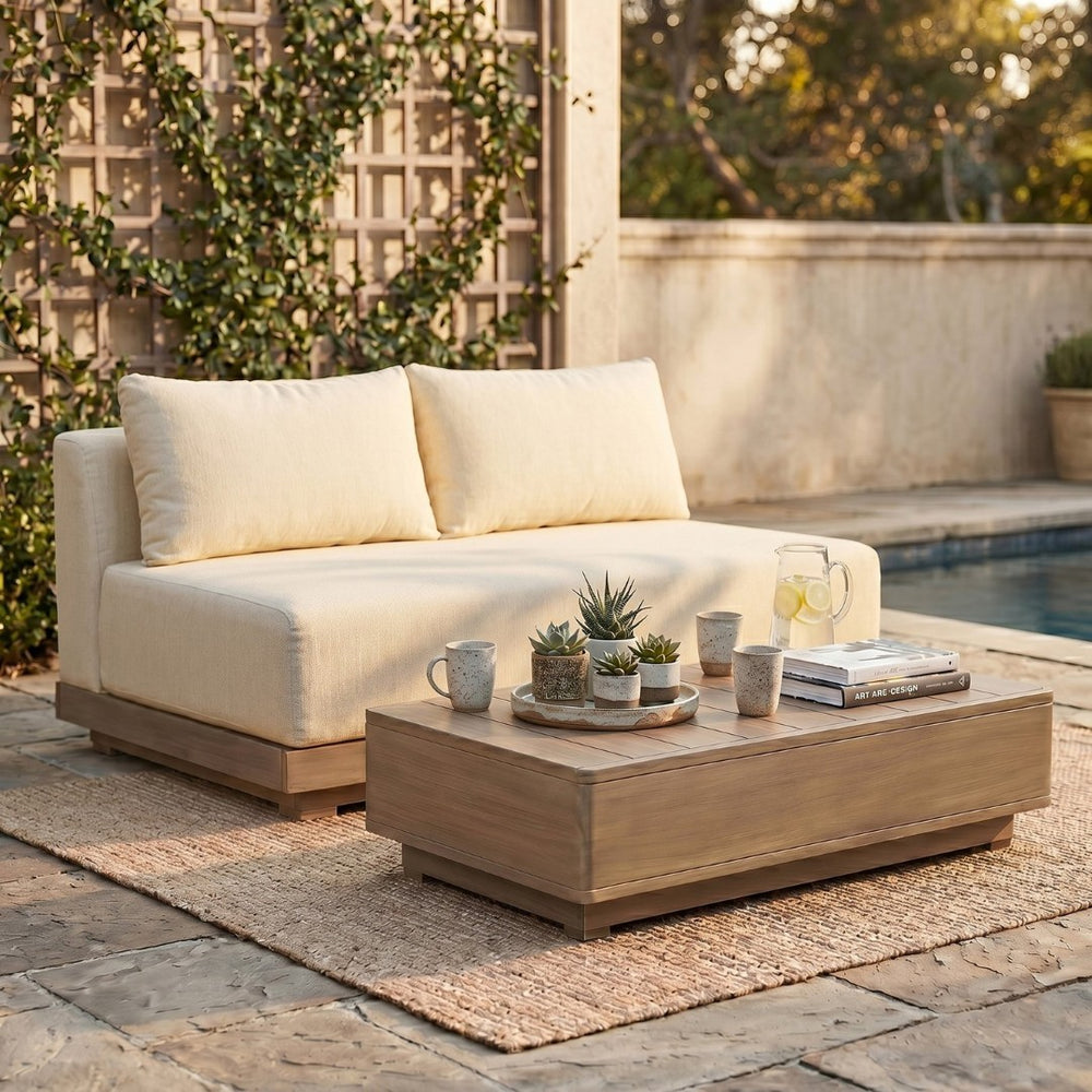 Meridian Furniture Solace Acacia Wood Modular Outdoor Loveseat with Weather Resistant Olefin Cushions for Patios Cream 33026Cream-L