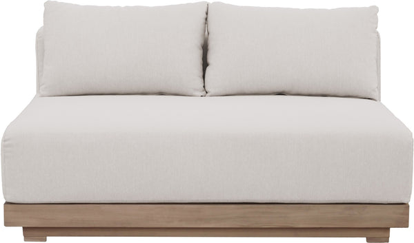 Meridian Furniture Solace Acacia Wood Modular Outdoor Loveseat with Weather Resistant Olefin Cushions for Patios Cream 33026Cream-L