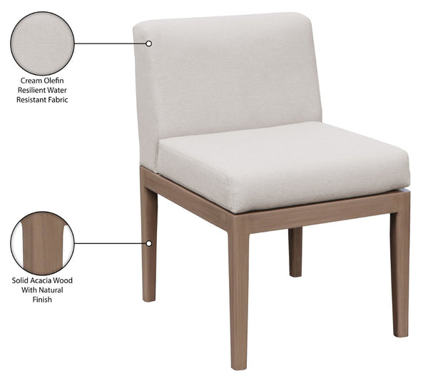 Meridian Furniture Solace Acacia Wood Outdoor Dining Chair with Weather Resistant Olefin Cushion for Patio Spaces Cream 33026Cream-SC