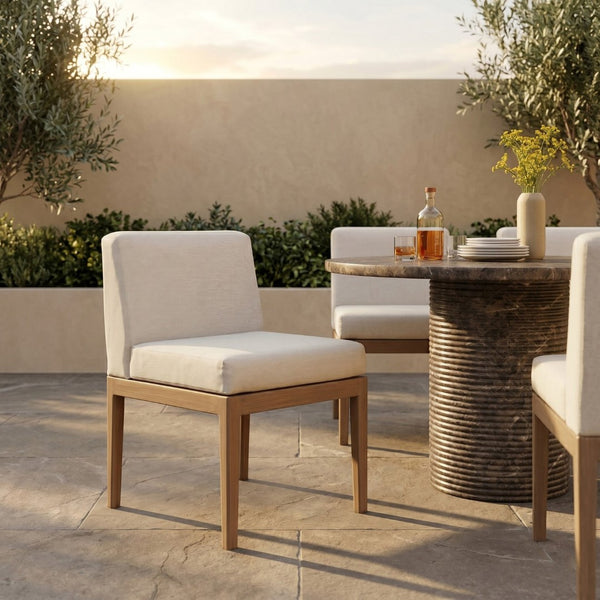 Meridian Furniture Solace Acacia Wood Outdoor Dining Chair with Weather Resistant Olefin Cushion for Patio Spaces Cream 33026Cream-SC