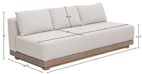 Meridian Furniture Solace Modular Outdoor Patio Sofa with Acacia Wood Frame and Weather Resistant Cushions Cream 33026Cream-S