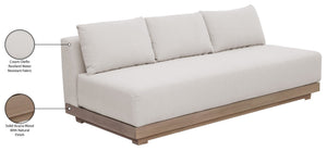 Meridian Furniture Solace Modular Outdoor Patio Sofa with Acacia Wood Frame and Weather Resistant Cushions Cream 33026Cream-S
