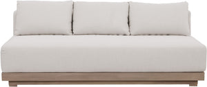 Meridian Furniture Solace Modular Outdoor Patio Sofa with Acacia Wood Frame and Weather Resistant Cushions Cream 33026Cream-S