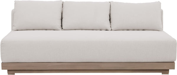 Meridian Furniture Solace Modular Outdoor Patio Sofa with Acacia Wood Frame and Weather Resistant Cushions Cream 33026Cream-S