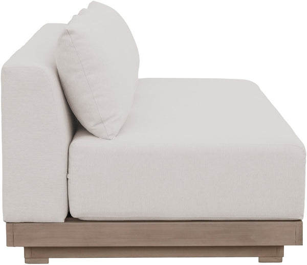 Meridian Furniture Solace Modular Outdoor Patio Sofa with Acacia Wood Frame and Weather Resistant Cushions Cream 33026Cream-S