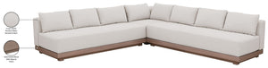 Meridian Furniture Solace Three Piece Acacia Wood Modular Outdoor Sectional with Olefin Performance Cushions 33026Cream-Sec3B