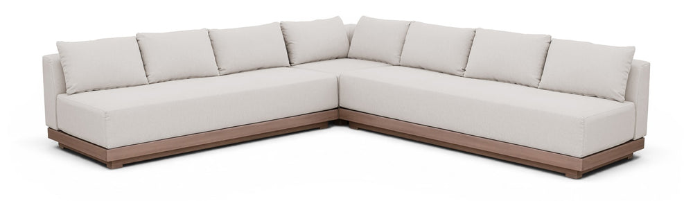 Meridian Furniture Solace Three Piece Acacia Wood Modular Outdoor Sectional with Olefin Performance Cushions 33026Cream-Sec3B