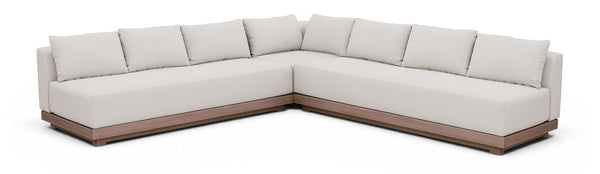 Meridian Furniture Solace Three Piece Acacia Wood Modular Outdoor Sectional with Olefin Performance Cushions 33026Cream-Sec3B