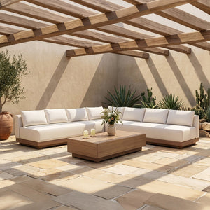 Meridian Furniture Solace Three Piece Acacia Wood Modular Outdoor Sectional with Olefin Performance Cushions 33026Cream-Sec3B