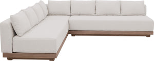 Meridian Furniture Solace Three Piece Acacia Wood Modular Outdoor Sectional with Olefin Performance Cushions 33026Cream-Sec3B