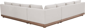 Meridian Furniture Solace Three Piece Acacia Wood Modular Outdoor Sectional with Olefin Performance Cushions 33026Cream-Sec3B